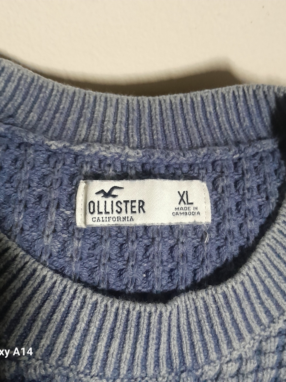 Hollister Women's Light Blue Waffle-Knit Crew Sweater